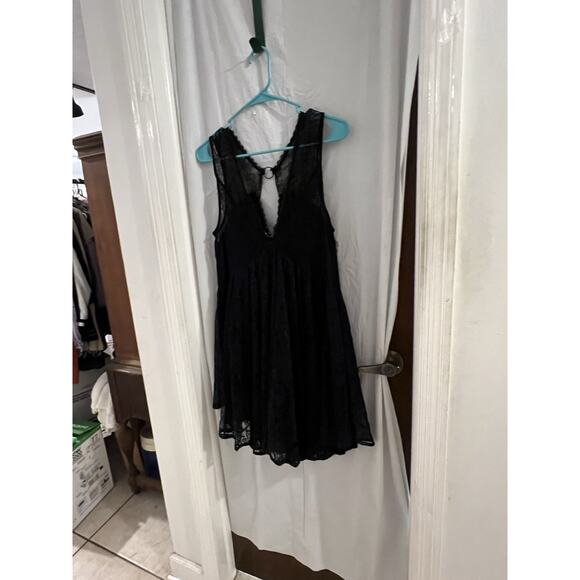 Free People Don't You Dare Lace Mini Dress in Black Combo Sz M Boho Goth Witchy - Picture 5 of 13
